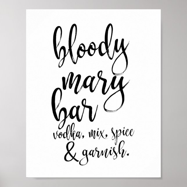 Bloody Mary Bar Svart och Vitt 8x10 Bröllopsskylt Poster (Framsidan)