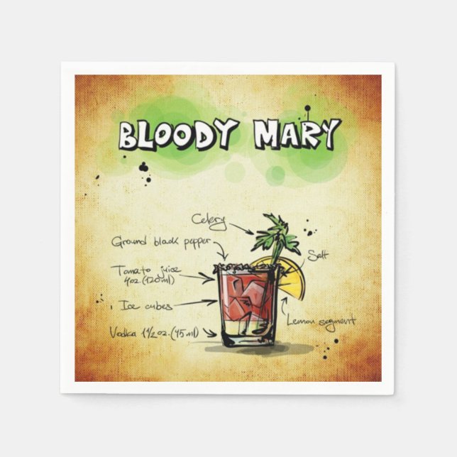 Bloody Mary Bartender Drink Recipe Pappersservett (Framsidan)