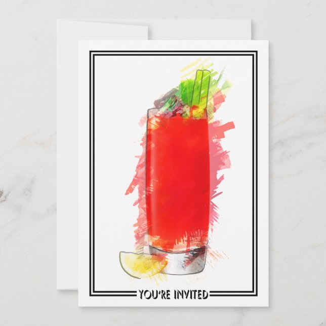 Bloody Mary Cocktail Marker Sketch Du är inbjuden Inbjudningar (Framsida)