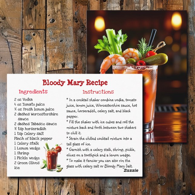 Bloody Mary Recipe Card Vykort (Skapare uppladdad)