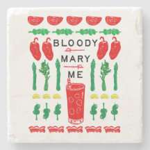 Bloody Mary Stone Drink Coasters - Linocut