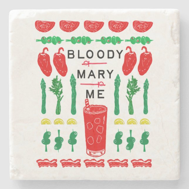 Bloody Mary Stone Drink Coasters - Linocut Stenunderlägg (Framsidan)