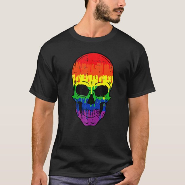 Bloody Skull Lgbt Gay pride Costume Easy Halloween T Shirt (Framsida)