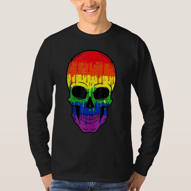 Bloody Skull Lgbt Gay pride Costume Easy Halloween T Shirt (Framsida)
