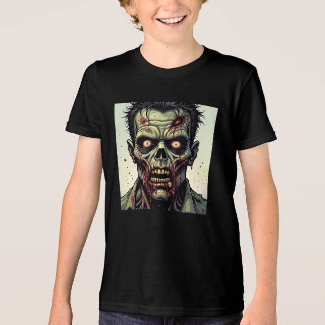 Bloody Zombie Ansikte Tecknad Pop Art Halloween T Shirt (Framsida)