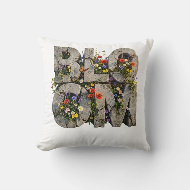 Bloom Betong Vildblomma Typografi Mental hälsa Kudde (Framsida)