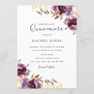 Bloom Blommigt Lila Watercolor Quinceanera Inbjudningar