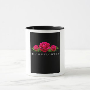 Bloom Blommor Elegant Rosa Ros Aesthetic Svart Mugg