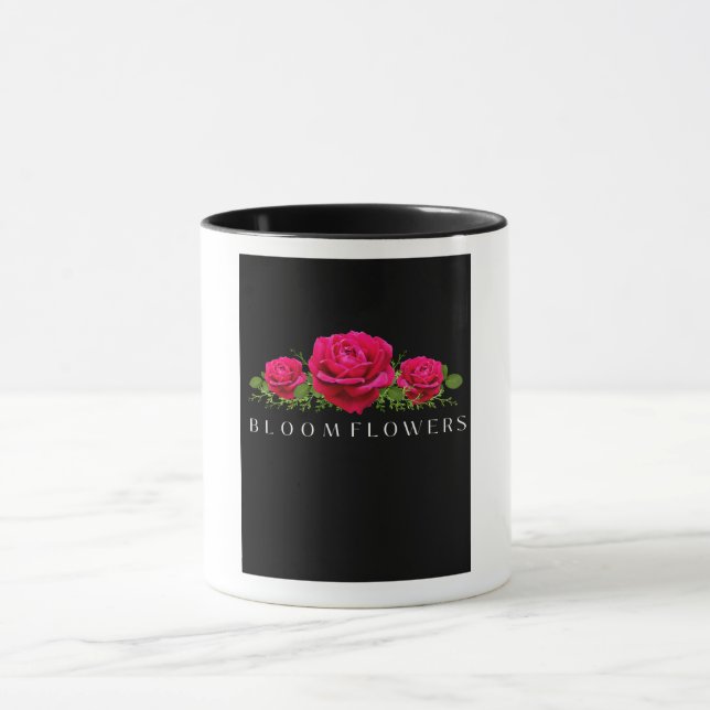 Bloom Blommor Elegant Rosa Ros Aesthetic Svart  Mugg (Center)