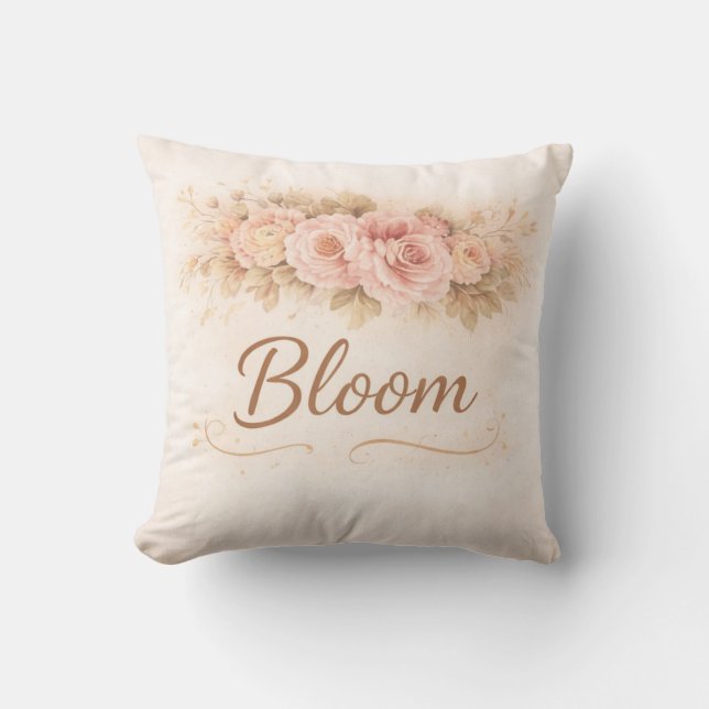 Bloom Blomster Kastkudde | Mjuk Rosa Estetik Kudde (Framsida)