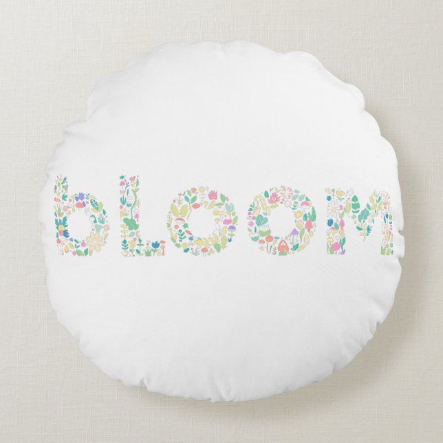 “BLOOM Botanical Letter Art Pillow Rund Kudde (Framsidan)