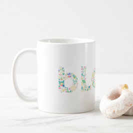 “BLOOM Botanical Letter Mug – Minimal Nature Typog Kaffemugg