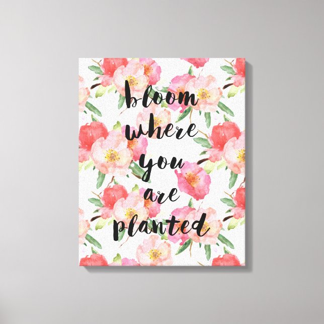 Bloom där du är planerad Blommigt för Rosa vattenf Canvastryck (Framsida)