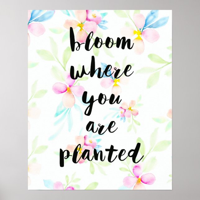 Bloom där du är planerad Blommigt för vattenfärg Poster (Framsidan)