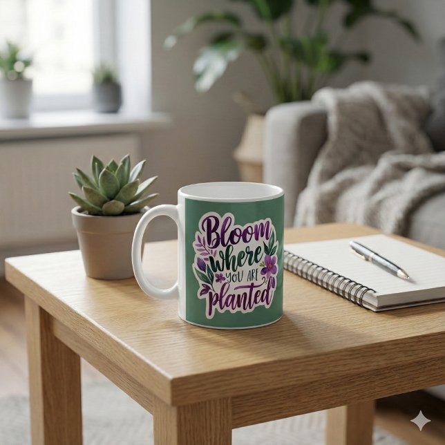 Bloom där du är planerad Mugg (Encourage someone to bloom with this, "Bloom where you are planted" mug! )