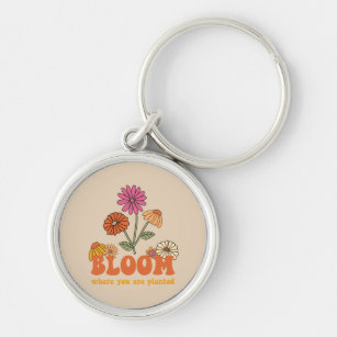 Bloom där du är planerad rund silverfärgad nyckelring
