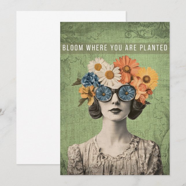 Bloom där planterad surrealistisk blomma kvinnor kort (Fram/baksida)