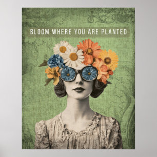 Bloom där planterad surrealistisk blomma kvinnor poster