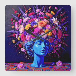 "Bloom Eternity" - En färgstark surreal Porträtt Fyrkantig Klocka