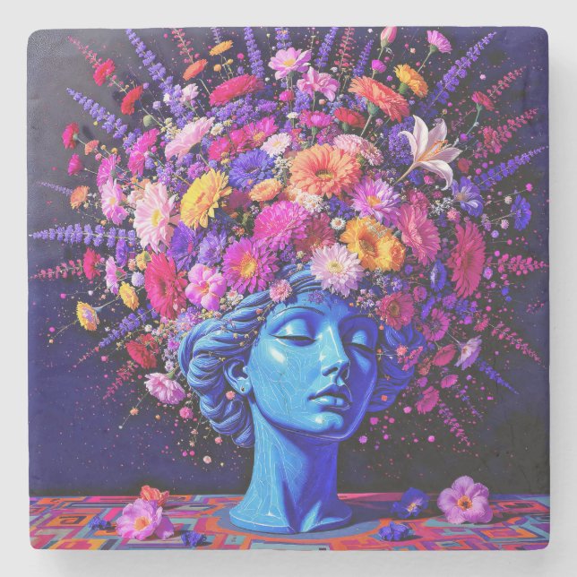 "Bloom Eternity" - En färgstark surreal Porträtt Stenunderlägg (Framsidan)