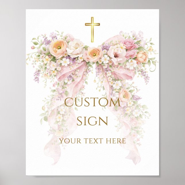 Bloom Floral Bow Girl Baptism Poster (Framsidan)