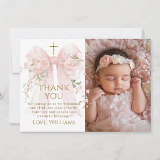 Bloom Floral Bow Girl Baptism Tack Kort