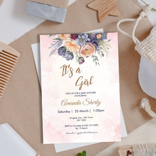 Bloom Flowers Det är en inbjudan till Baby Shower. (Bloom Flowers Its a Girl Baby Shower Invite)