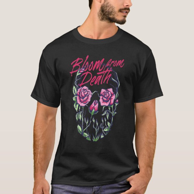 Bloom från Död Pastel Goth Blommigt Röd ros Skul T Shirt (Framsida)