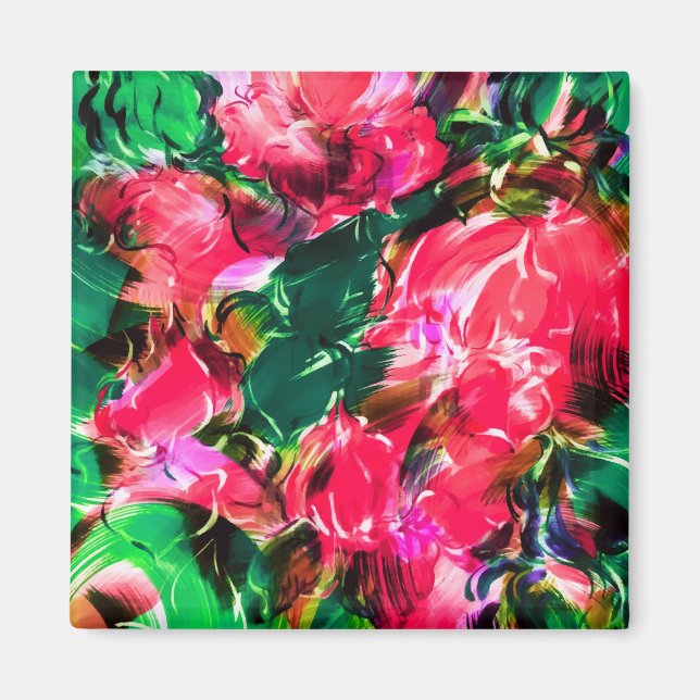 Bloom från Vår Garden  Rosa ros Flowers Magnet (Framsidan)