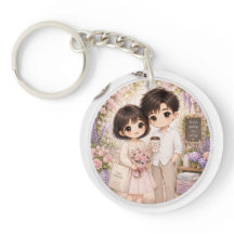 Bloom Gently Chibi Par Nyckelring Med Blommor