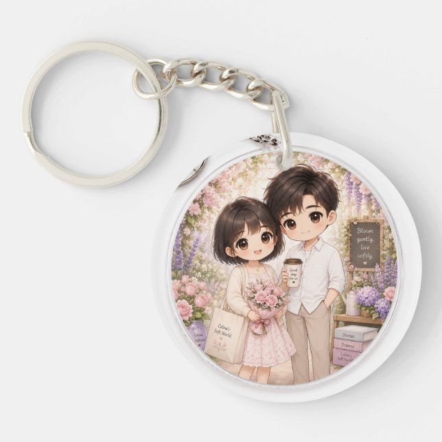 Bloom Gently Chibi Par Nyckelring Med Blommor (Framsidan)
