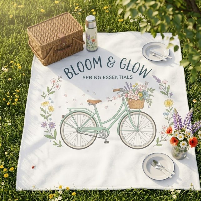 Bloom & Glow Vintage Blommig Cykel Utomhus Picknic Fleecefilt (Skapare uppladdad)