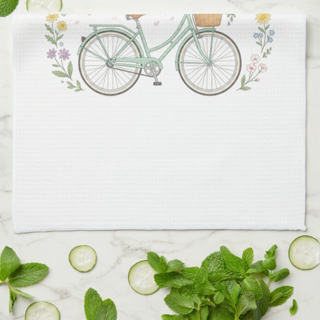 Bloom & Glow Vintage Blommig Cykel Vår Kök Kökshandduk (Vikta)