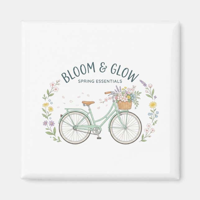 Bloom & Glow Vintage Blommig Cykel Vårestetik Magnet (Framsidan)