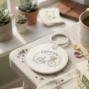 Bloom & Glow Vintage Blommig Cykel Vårestetik Nyckelring