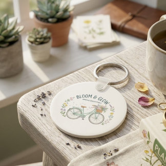 Bloom & Glow Vintage Floral Bicycle Spring Aesthet Nyckelring