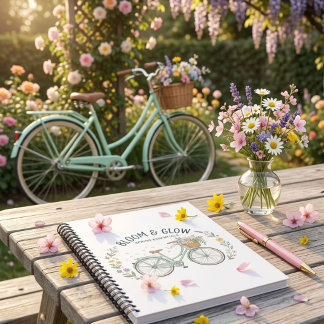 Bloom & Glow Vintage Floral Bicycle Spring Garden  Anteckningsbok