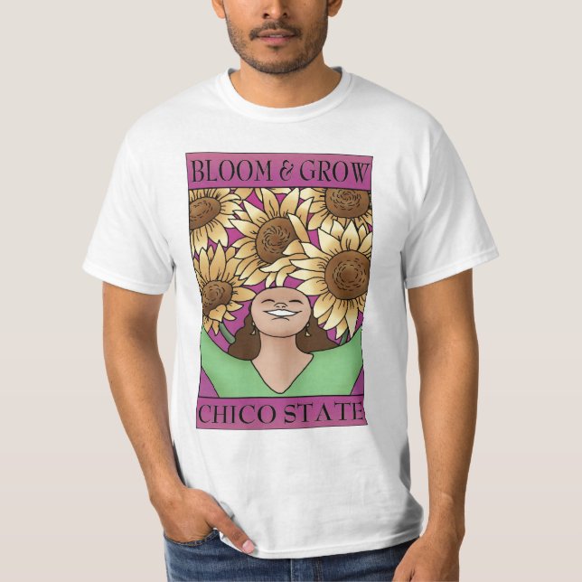 Bloom & Grow Chico State (rosa) Tee Shirt (Framsida)