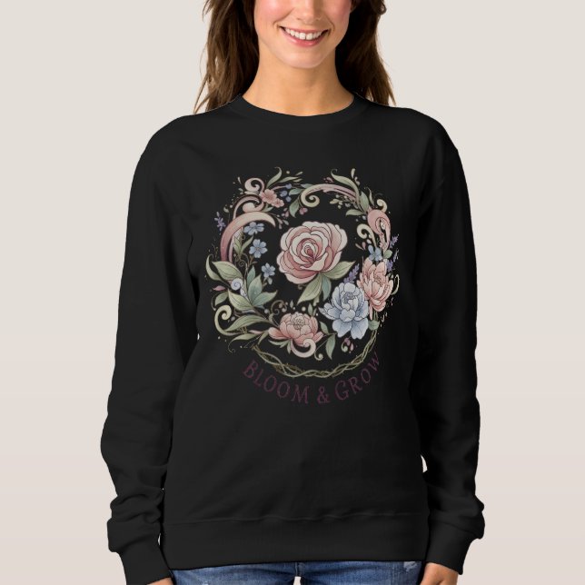Bloom & Grow Watercolor Blommigt Women's Hoodie T Shirt (Framsida)