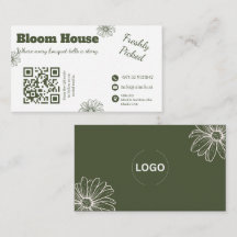 Bloom House Blommig QR-kod Namn Kort
