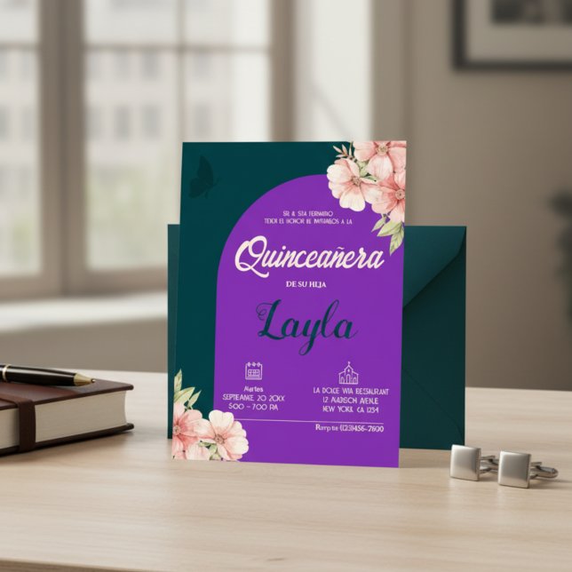 Bloom in i Quinceañera! Boho Blommigt Mis Quince Inbjudningar (Bloom into Quinceañera! Boho Floral Mis Quince Invitation)