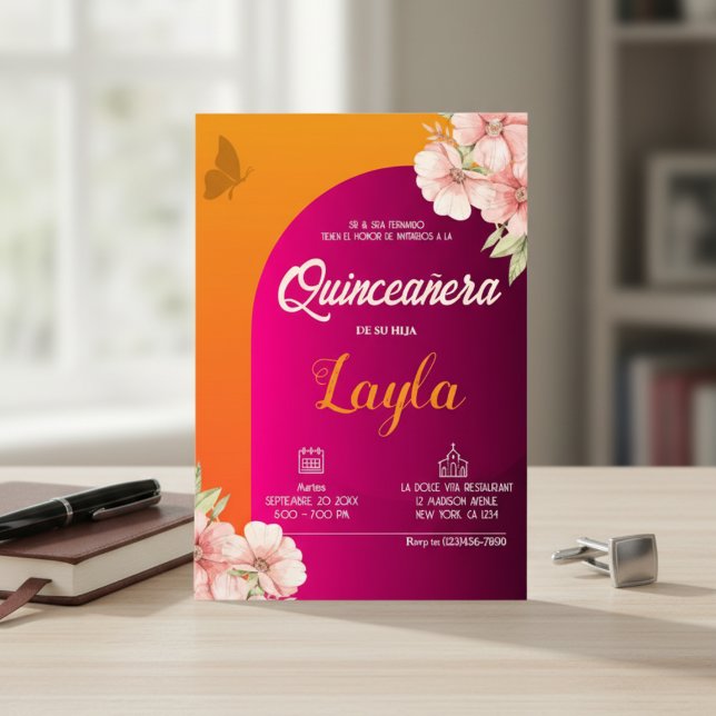 Bloom in i Quinceañera! Boho Blommigt Mis Quince Inbjudningar (Bloom into Quinceañera! Boho Floral Mis Quince Invitation)
