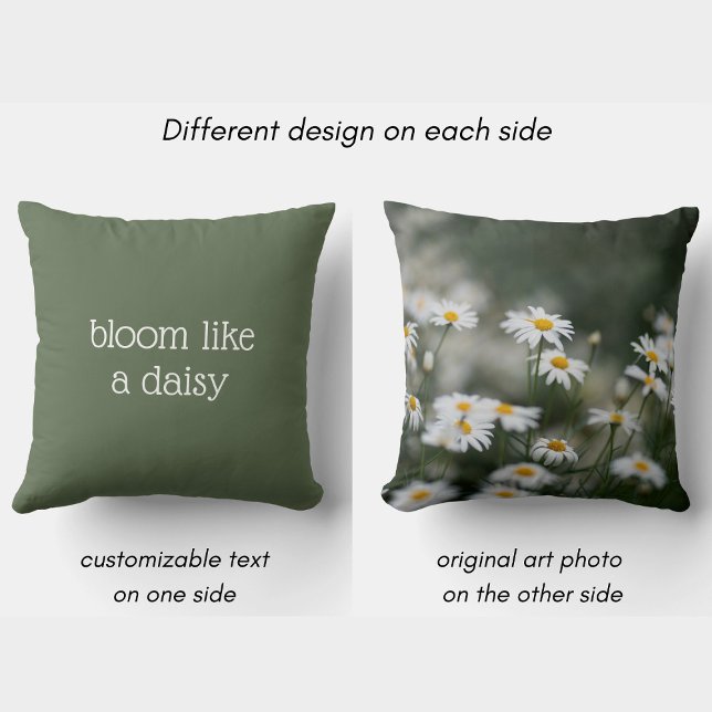 Bloom Like a Daisy, custom text green floral Kudde (Skapare uppladdad)
