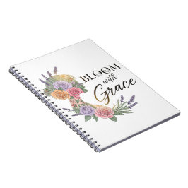 Bloom med Grace Elegant Blommigt Woman Silhouette Anteckningsbok