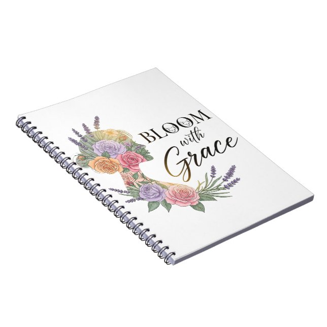 Bloom med Grace Elegant Blommigt Woman Silhouette Anteckningsbok (Högra Sidan)