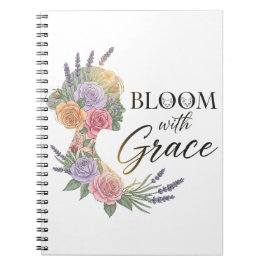 Bloom med Grace Elegant Blommigt Woman Silhouette Anteckningsbok