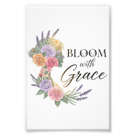Bloom med Grace Elegant Blommigt Woman Silhouette Fototryck
