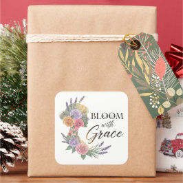 Bloom med Grace Elegant Blommigt Woman Silhouette Fyrkantigt Klistermärke