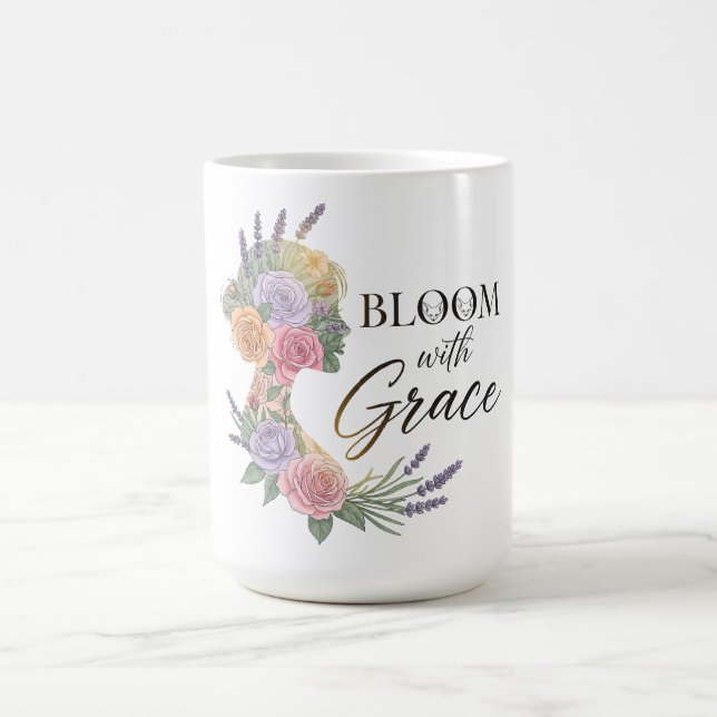 Bloom med Grace Elegant Blommigt Woman Silhouette Kaffemugg (Center)