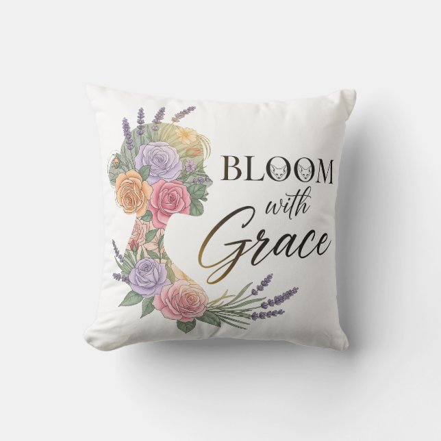 Bloom med Grace Elegant Blommigt Woman Silhouette Kudde (Framsida)